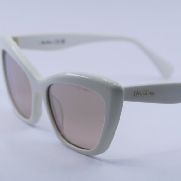 MaxMara LOGO14 MM0063 21G Sunglasses White Cat Eye Frame, Brown Mirror Lenses - Picture 4 of 12